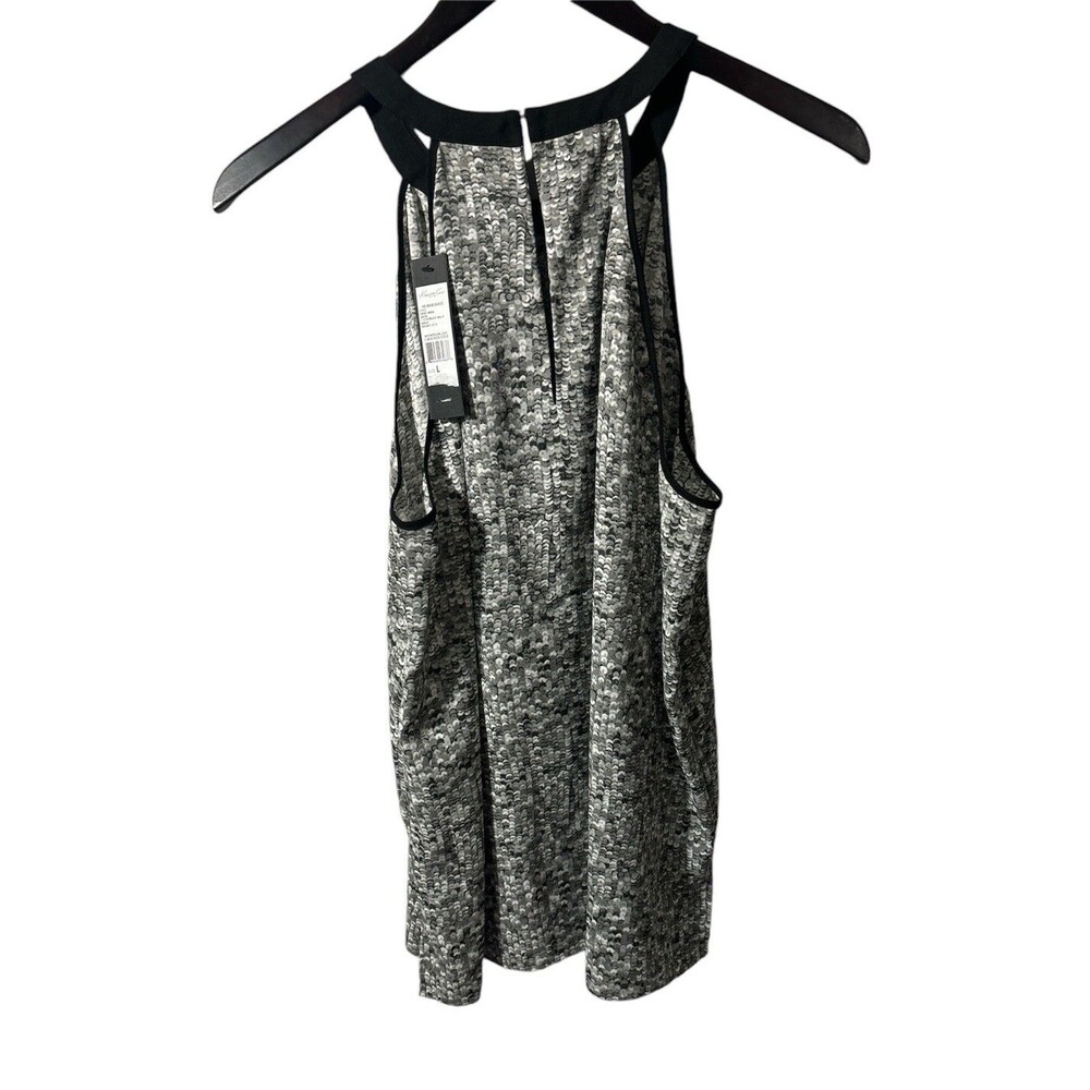 NWT Kenneth Cole Top Large Grey Black Blouse Halter Tank Career Closet Staple - Picture 2 of 7